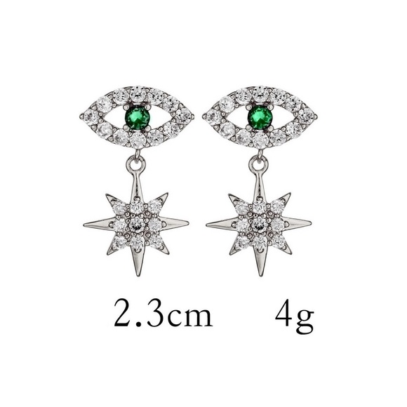 Any 2/$20! Silver Crystal Green Eye/Star Earrings - Picture 3 of 5
